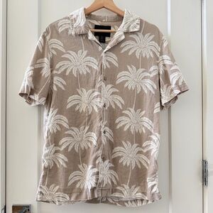 CHRISTIAN LACROIX Mens Khaki Palm Trees Short Sleeve Hawaiian Shirt Size M
